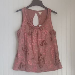 Jag Jeans Rose Pink Floral Velvet Burnout Keyhole Tank